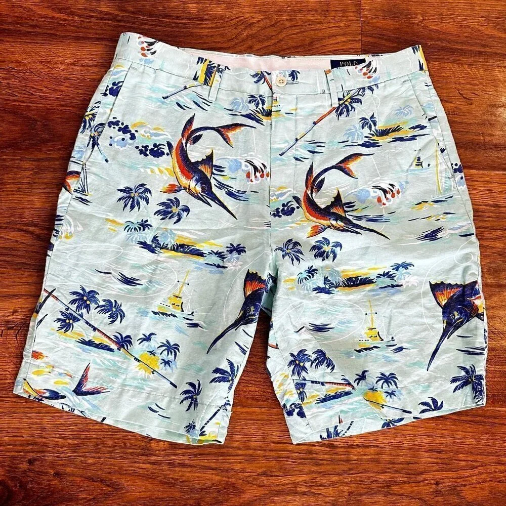 Polo Ralph Lauren marlins printed linen blend shorts